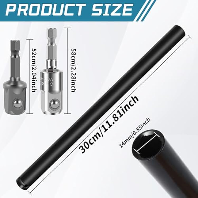 9/16(14mm) Power Nut Driver Nut Runner Hollow Socket with 360 Rotatable 1/2 Impact Grade Socket Adapter,Hollow Nut Driver with 1/4 Hex Shank,Suitable for Overhead Fastening Applications Operations