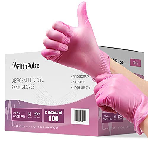 Pink Vinyl Disposable Gloves Medium 200 Pack Latex Free, Powder Free