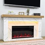 Weyderk 62' Electric Fireplace Mantel, Fireplace TV Stand with 36' Fireplace Insert for Livingroom/Bedroom, Realistic 3D Flame & 15 LED Colors, Remote Control, 750/1500W Heats, Full Marble Finish