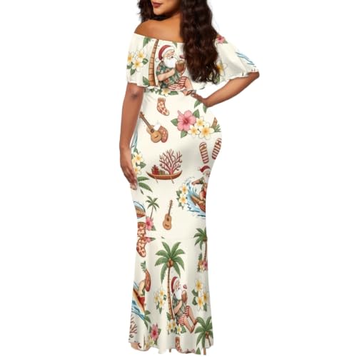 Image of Polynesian Dresses for Women Off Shoulder Maxi Dress Puletasi Samoan Dresses S-7XL