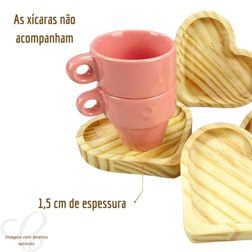 Jogo Pires Madeira Coração Redondo Flor 4pç Mesa Posta