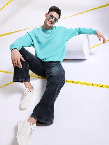 Image of The Indian Garage Co Men Oversized Solid Crew Neck Overhead Sweatshirt