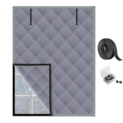 Oxford - Juego de fundas de tela con aislamiento térmico para ventana, diseño enrollable, cierres autoadhesivos y chinchetas para prevenir la pérdida de calor en invierno, 3 tamaños (gris) (39 x 63