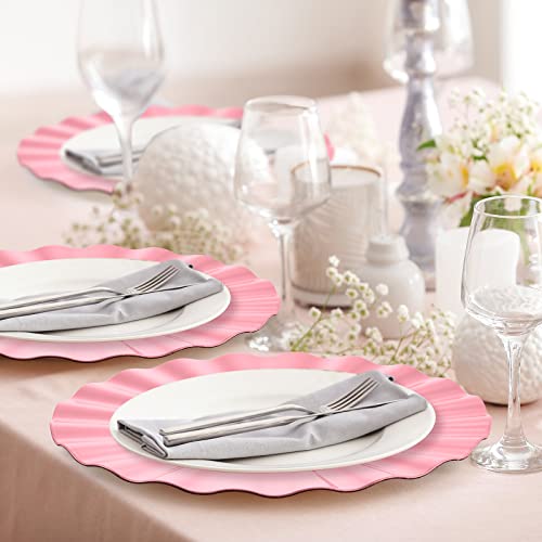 Mumufy 24 Pcs Charger Plates Bulk 13 Inches Pink Plastic Reusable Heavy Duty Large Round Dinner Chargers With Scalloped Rim For Wedding Baby Shower Party Banquet Birthday Festival Table Decoration #TOP5