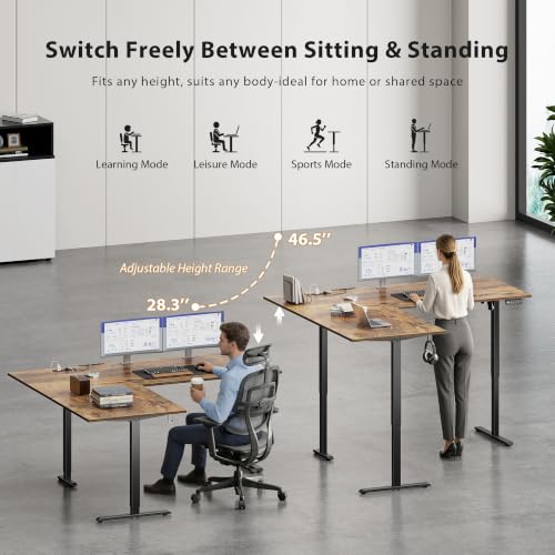 Image of Agilestic 63x55 Inch L Shaped Electric Standing Desk, Corner Workstation, Rustic Brown