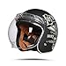 BOSERMEM Casco Moto Demi-Jet Moto Cross Casco Scooter Caschi Motorino Vintage DOT/ECE Omologato Donna Uomo, Casco Semiaperto Con Visiera Antigraffio(Volano Fortunato Nero Opaco, M54-55cm)