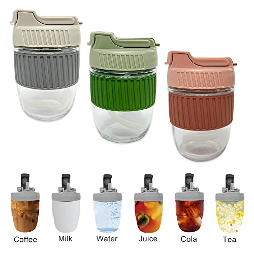 Jomihoney Reusable Glass Coffee Cup Travel Mug With Lid And Straw, 12Oz/350Ml, Dual-Use Drinking Leak Proof Coffee Tumbler With Silicone Sleeve Band, Portable Durable Glass Water Bottle (Pink) #TOP6