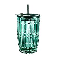 2 Gobelets Verre Avec Couvercle Et Paille - 400 Ml