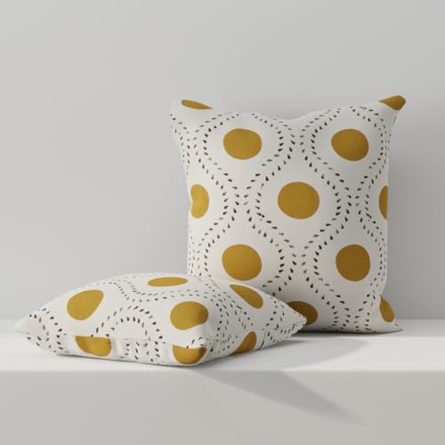 Image of HUESLAND Premium Cotton Cushion Cover 16 inch x 16 inch | Decorative Square Throw Pillow Covers Set for Sofa, Living Room & Bedroom | Set of 2 | Natural, Golden Ochre & Bistre