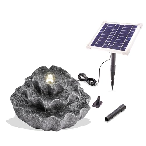 esotec Muschel Solarbrunnen Akku, LED, Kaskadenbrunnen, freistehender Springbrunnen, Gartenbrunnen, Wasserspiel, Gartenliebhaber Geschenk, Zierbrunnen, dunkelgrau, outdoor, wetterfest, H=22,5cm 101328