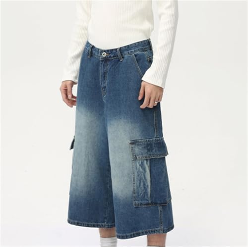 Pantalons de Travail Décontracté en Denim Solide à Multiples Poches - 5