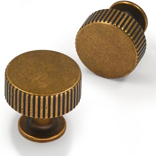 Asimerdeco 10 Pack Antique Brass Cabinet Knobs 1-1/10 Inch(28mm) Single Hole Cabinet Pulls Round Kitchen Cabinet Knobs Drawer Knobs