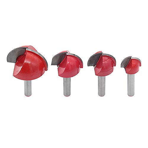 DingGreat 4 tlg 6 mm Schaft Oberfräser Hohlkehlfräser, Rund Nase Cove Core Box Fräser Holzbearbeitung Fräser 16mm/22mm/25mm/32mm