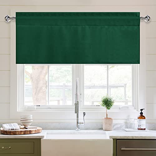 Xwzo Kitchen Valances Curtains For Windows Bedroom Bathroom Toppers Farmhouse Style Rustic Dinning Room Semi Sheer Thermal Insulated Rod Pocket, W42 X L16 Inch Length,Dark Forest Green, 1 Panel. #TOP1