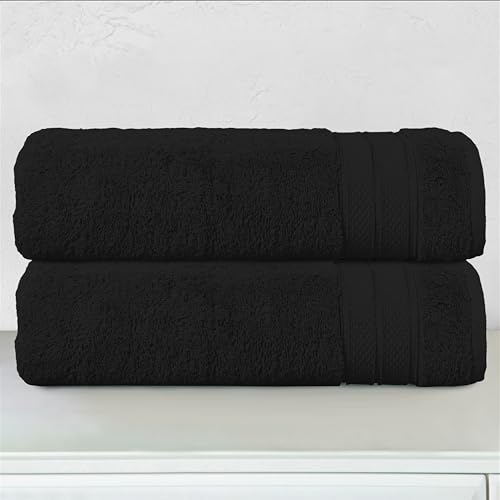 Image of Elegant Comfort Three Line Popcorn Towel Set for Bathroom 27 x 54 inches, Premium Hotel Quality 2-Pack Bath Towels, 100% Turkish Cotton, Soft and Durable, Quick Dry and Highly Absorbent, Black
