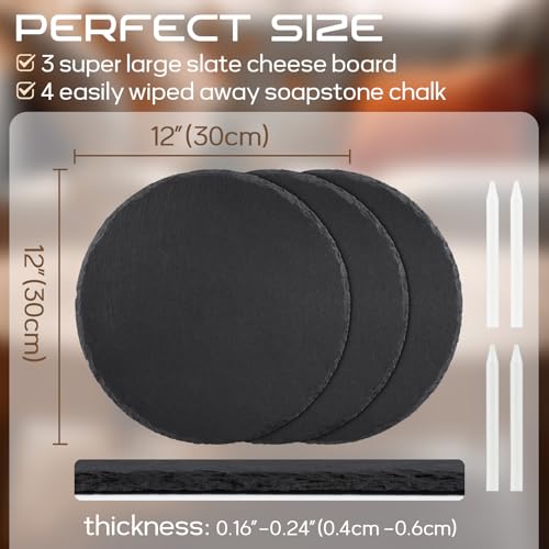 image for GOH DODD 12 Inch Set of 3 Large Slate Cheese Board, Charcuterie Boards