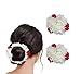 HION HILS Artificial Mogra White with Beaded hangings Gajra Hair Accessories Gajra Rubber Band for Women (Red & White, Small)