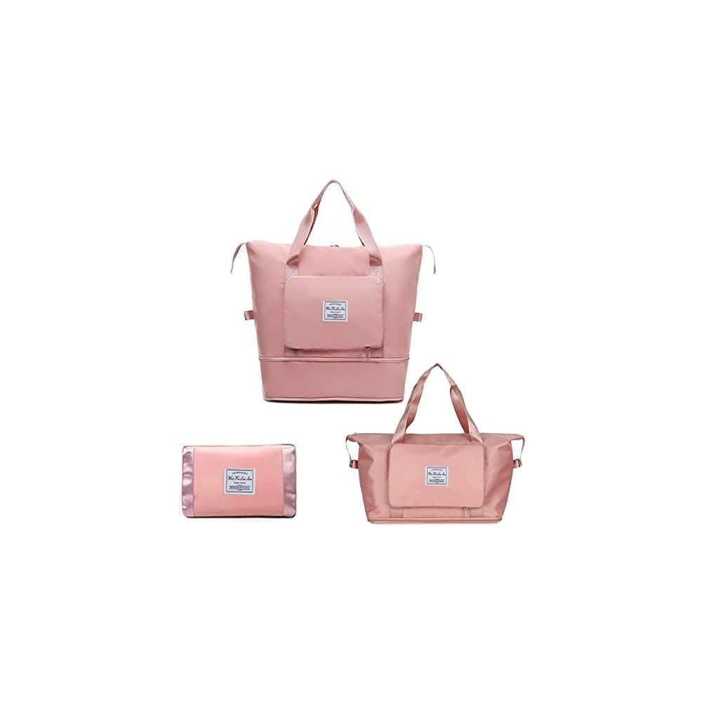 flywind Large Duffel Bag, Folding Tote Travel Bags, Lightweight Gym Weekender Carry on Duffle for Women Traveling, Womens Multifunctional Capacity Bags with Shoes Compartment. (Light Pink)-picture-17