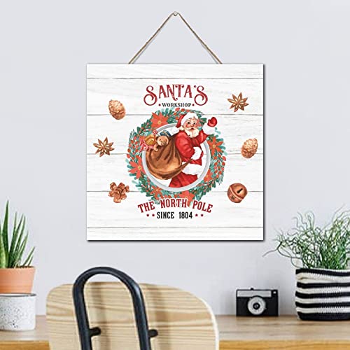 Panneau Santa's Workshop en bois rustique antique du Pôle Nord de 30,5 x 30,5 cm pour la maison - 5