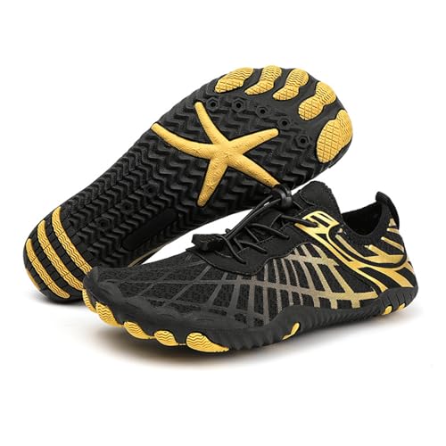 zasqiz Hike Barefoot Shoes Water Shoes for Men Women Breathable Quick Dry Aqua Athletic Footwear for Beach, Running, Hiking, Black Gold 37