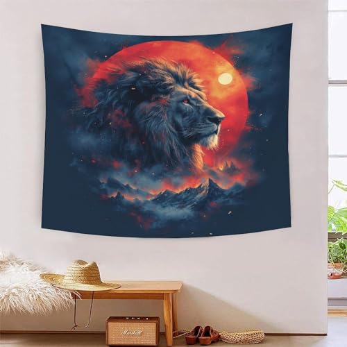 Tapisserie lion 3D VZOMANLEX 180x230cm grand format en tissu pour deco murale salon et chambre