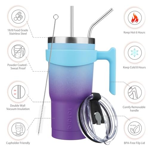 Image of BJPKPK 20 oz Tumbler With Handle And Straw Stainless Steel Travel Mug Insulated Tumbler Cups With Lids,Ocean Dream