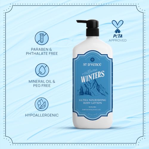 Image of ST. D'VENCE Alpine Winter Edition Body Lotion for Dry Skin Women & Men | Tea Tree Oil, Shea Butter and Vitamin E | Moisturizer Cream Body Lotion for Summer | Deep Moisturizer Cream - 700 ml