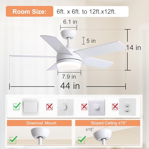YUHAO 44 Inch White Ceiling Fan with Light and Remote Control.Noiseless,Dimmable,3CCT,6 Speeds Reversible, DC Ceiling Fans for Indoor or Covered Outdoor Use.ETL Listed by YUHAO - Image 9