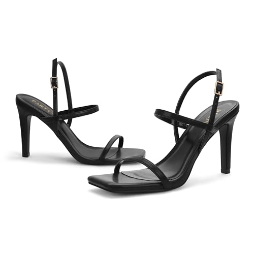 Party Women'S Strappy High Heeled Sandals Open Toe Ankle Strap Heels Comfy Weddings Shoes,Emma-Black Pu-8-O1 thumb #2