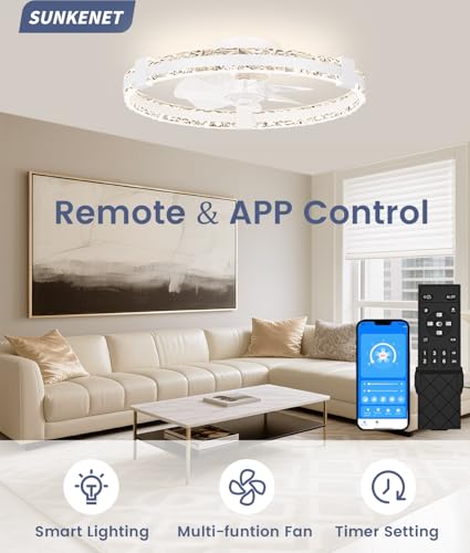 SUNKENET Ceiling Fans with Lights and Remote, 50cm LED Fan Ceiling Light, 3000K-6500K Dimmable Smart Ceiling Fan Light, 6 Wind Speeds & Reversible, White Queit Fan Light Ceiling for Bedroom - Image 3