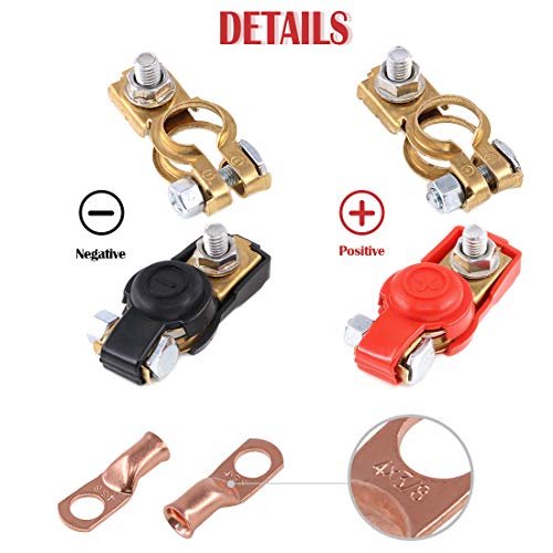 Hilitchi 1 Pair Car Battery Terminal Connectors Clamp And 6 Pcs Wire Lugs Battery Cable Ends Copper Eyelets Negative And Positive Top Post Copper Corrosion Resistance For Car Van And More #TOP3
