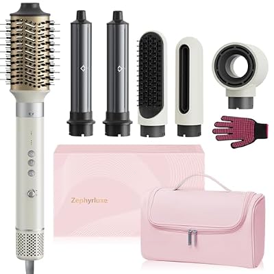 6 in 1 Hair Styler, High Speed Ionic Hair Dryer with Auto-Wrap Curlers, Blow Dryer Oval Brush & Volumizer, No Heat Damage Hot Air Styler for Fast Drying, Curling, Smoothing & Volume (Pearl White)