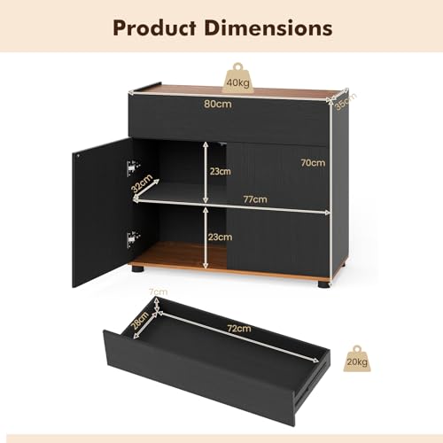 TANGZON Buffet Sideboard: 2-Door Storage Cabinet with Push-to-Open Feature, Drawer, Raised Edges & Anti-Tipping Kits (Black) - Image 6