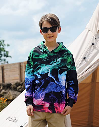 Raisevern Boys Hoodies Colorful Smoke Hooded Sweatshirts For Girls 3D Print Black Kids Pullover Lightweight Hoody Sweatshirt With Pockets 12-13T #TOP1