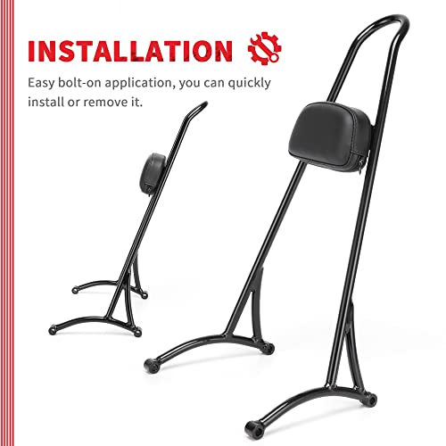 Customoto 20" Tall Sissy Bar Classic Style Passenger Backrest Compatible With Harley 2004-Later Sportster Xl 883 1200, Black #TOP6