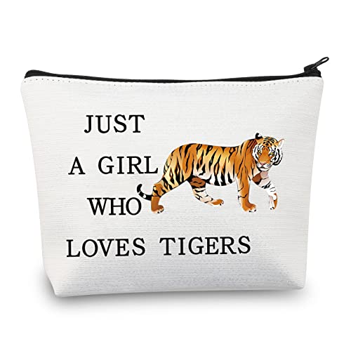 LEVLO Funny Tiger Cosmetic Bag Animal Lover Gift Just A Girl Who Loves Tigers Makeup Zipper Pouch Bag Tiger Lover Gift For Women Girls, Who Loves Tigers, Cosmetic Bag