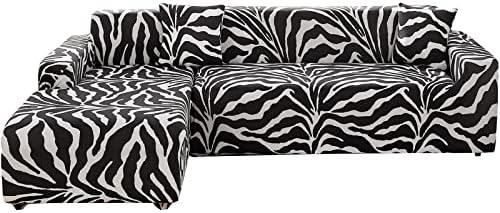 Mingfuxin L-Shaped Sofa Slipcovers, 2PCS Jacquard Polyester Fabric Stretch Sofa Covers Furniture Protectors + 2 Pillow Covers for L Shape Sectional Sofa Couch (L-Shaped 3+3 Seats, Printed#06)