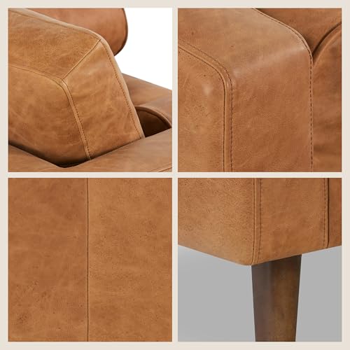 Image of POLY & BARK Napa Lounge Chair - 42 inch - Cognac Tan - Italian-Tanned Full-Grain Pure-Aniline Leather, Feather-Down Cushions, Solid Wood Frame