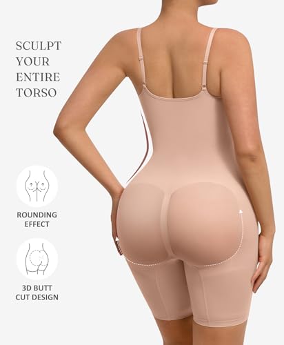 FeelinGirl Shapewear Bodysuit for Women Tummy Control Faja Shaper Seamless Hip Enhancer Thigh Slimmer Body Shaper Nude XL/XXL
