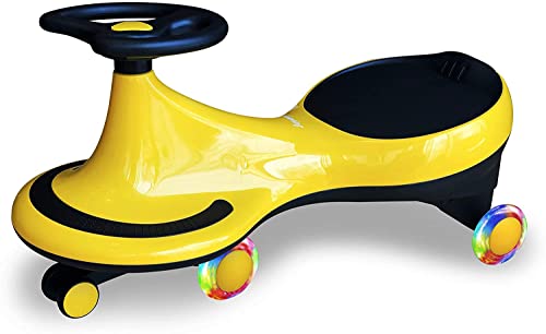 Joyano Swing Car, LED Flashing Wheels, Ride on Wiggle Car Boys and Girls, No Batteries, Gears or Pedals, Twist, Turn, Wiggle Movement to Steer, for Toddlers, Kids 3 Yrs and UP, 50kg/110lb (Yellow)