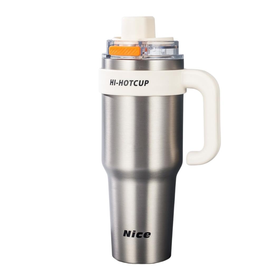 Coofbe 42 Oz 6 Katman Paslanmaz Çelik Termos 1250ML Çift İçim Modlu Pipetli Termos Çift Katman Çelik Termos Mug Gümüş