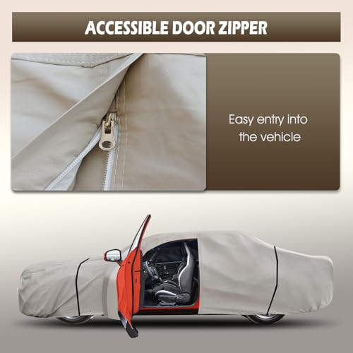 Image of Migaven 6 Layers Car Cover Custom Fit for Dodge Challenger 2008-2025, Waterproof Full Exterior Cover Rain Sun Protection with Door Zipper