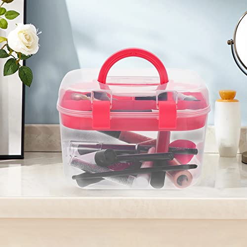 Image of Milisten Double Layer Plastic Sewing Box Multipurpose Plastic Storage Container Organizer Box Portable Handled Storage Organizer for Art Craft Sewing Red