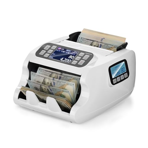 Image of MUNBYN IMC22 Money Counter Machine Mixed Denomination, Dual-Display, CIS /UV /IR /MG Counterfeit Detection Bill Counter, USD, MXN, COP, CAD Cash Counter for Business, Merchant, 2Y Protect (White)
