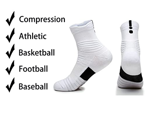 3 Pack White Compression Basketball Socks Performance Cushioned Athletic Crew Socks Outdoor Sports Supportive Running Cycling Active Socks For Men Women Youth Boys #TOP1