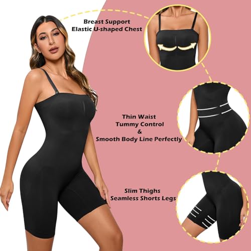 HOMETA Women's Shapewear Bodysuits Tummy Control Butt Lifter Body Shaper Strapless Seamless Mid Thigh Jumpsuit Tops4