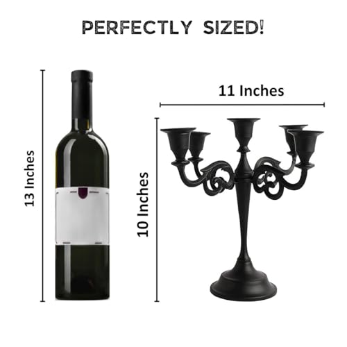 Rely+ 6101 5 Arm Matte Black Candelabra Taper Candle Holders Halloween Decorations Indoor Kitchen Décor Table Candles Candlestick Candelabra Centerpiece Gothic Home Decor Wedding 10 Inch Tall Metal Candelbra thumb #2