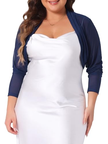 Image of Agnes Orinda Plus Size Mesh Crop Cardigans for Women Long Sleeve Open Front See Through Sheer Bolero Shrug Top