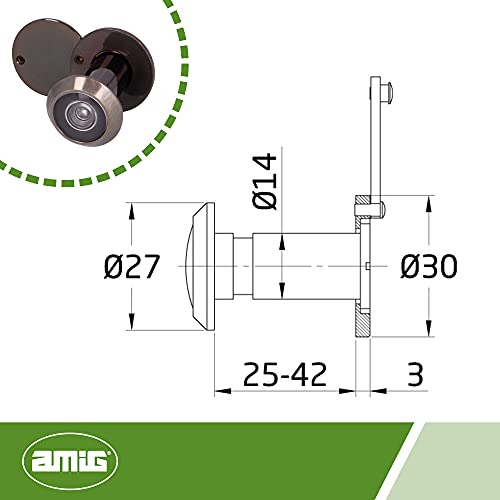 Amig - Türspion | Super-Winkellinse | für Eingangstüren innen und draußen | Leder Farbe | Stahl | Maße: Durchmesser 14 mm | Türstärke 25-42 mm