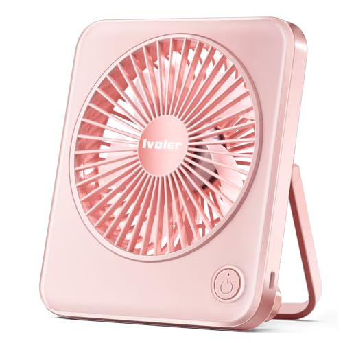 ivoler Ventilador Portátil, Ventilador USB Silencioso de Mesa Potente Fan con 3 Velocidades Ajustable, Ventilador Pequeño para Hogar Oficina o Viaje - Rosa